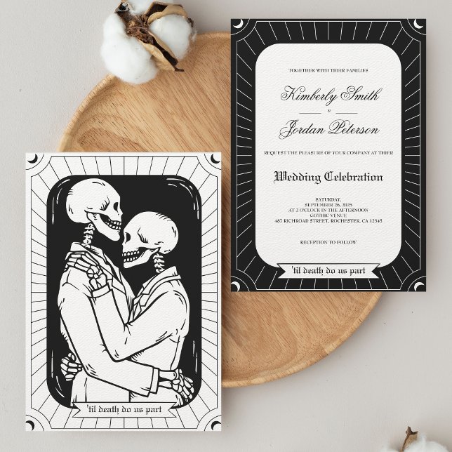 Invitación Tárot blanco negro gótico Amancia al Boda del esqu (Subido por el creador)