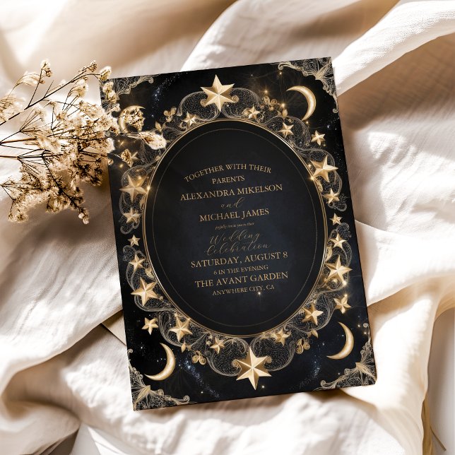 Invitación Tarot Boda celeste Sun Moon Stars Gold (Subido por el creador)
