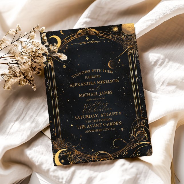 Invitación Tarot Boda celeste Sun Moon Stars Gold (Subido por el creador)