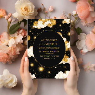 Invitación Tarot Boda celeste Sun Moon Stars Gold