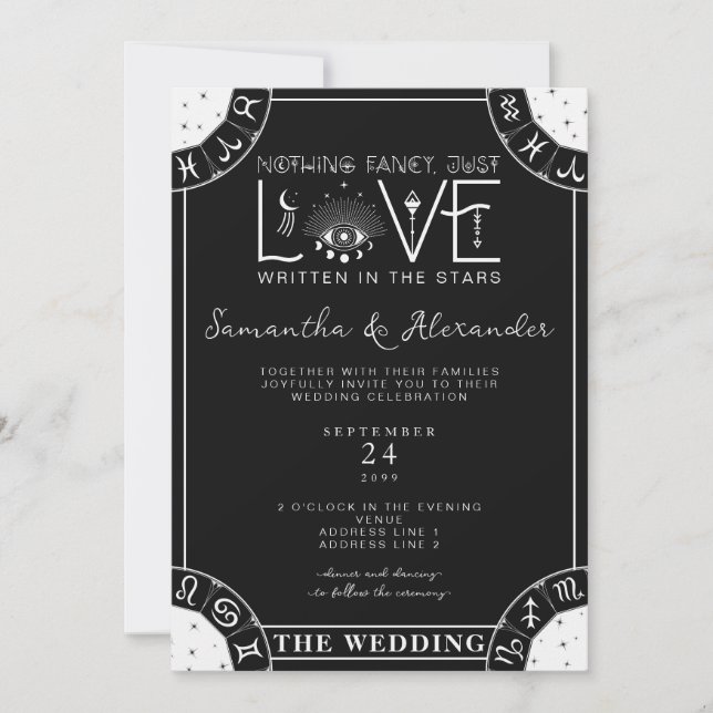 Invitación Tarot Boda celeste Zodiac Rótulo malvado Ojo negro (Anverso)