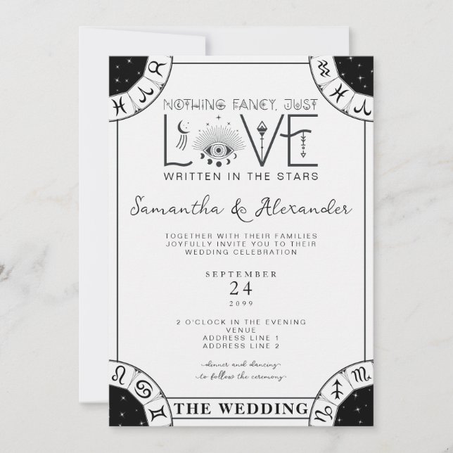 Invitación Tarot Boda celeste Zodiac Rótulos Mal Ojo Luna (Anverso)