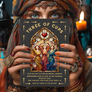 Invitación Tarot de Ducha de Novia de Tres de Copas de Vidrio
