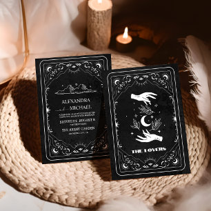 Invitación Tarot de los enamorados boda de blanco y negro