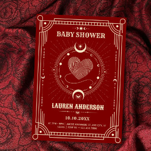 Invitación Tarot de romance rojo boho místico luna de bebé