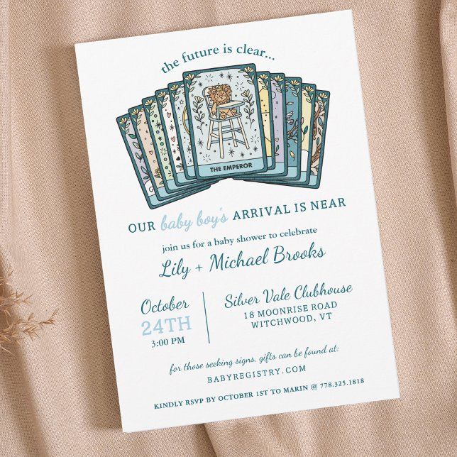 Invitación Tarot Emperor Baby Boy Celestial Baby Shower (Subido por el creador)