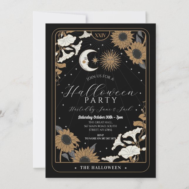 Invitación Tarot Sun Moon Align Halloween Spirits (Anverso)
