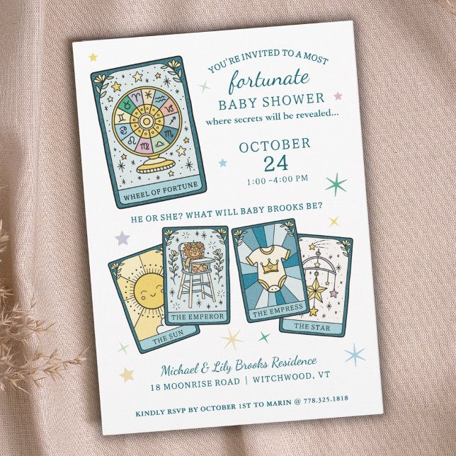 Invitación Tarot Wheel of Fortune Gender Reveal Baby Shower (Subido por el creador)