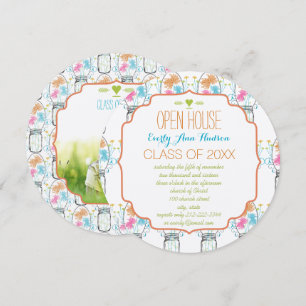 Invitación Tarrito de Mason Fotográfico Floral Coral Rosa Acu