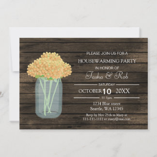 Invitación tarro de albañil amarillo de madera de pino Invita