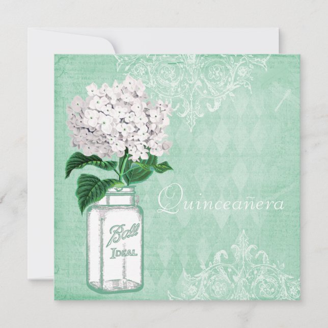 Invitación Tarro de albañil de la menta y Hydrangea elegantes (Anverso)