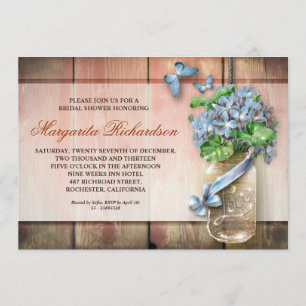 Invitación tarro de albañil madera rústica ducha de novia flo