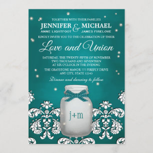 Invitación Tarro de albañil verde azulado con casarse de las