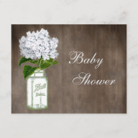Tarro de albañil y Hydrangea blanco Baby Shower