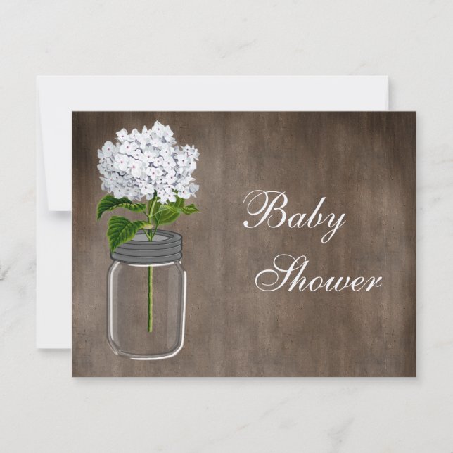 Invitación Tarro de albañil y Hydrangea blanco Baby Shower (Anverso)