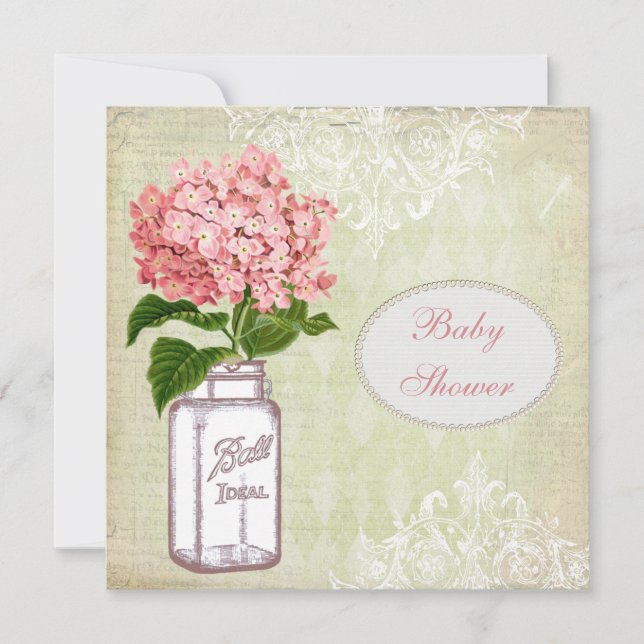 Invitación Tarro de albañil y Hydrangea elegantes lamentables (Anverso)