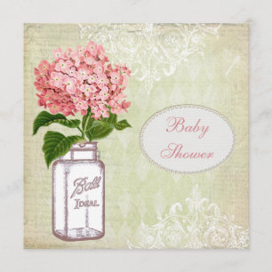Invitación Tarro de albañil y Hydrangea elegantes lamentables