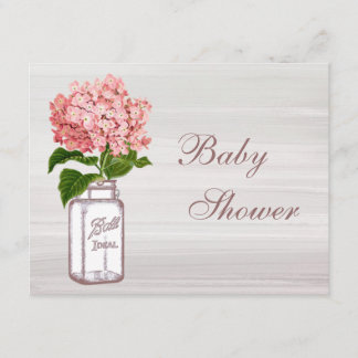 Invitación Tarro de albañil y Hydrangea rosado Baby Shower