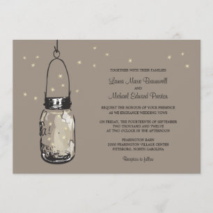 Invitación Tarro de albañil y luciérnagas que casan