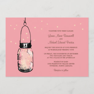 Invitación Tarro de albañil y luciérnagas que casan