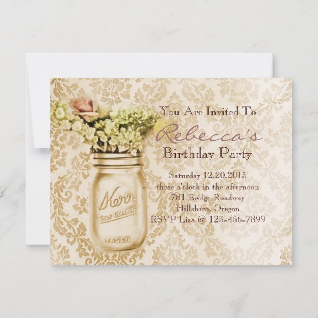 Invitación tarro de caramelo de flores silvestres estilo rúst (Reverso)