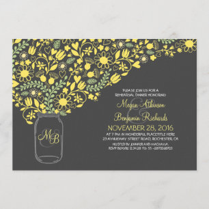 Invitación tarro de masón amarillo floral lindo ensayo cena