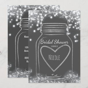 Invitación Tarro de Mason Corazón de Plata & Luces Brillantes