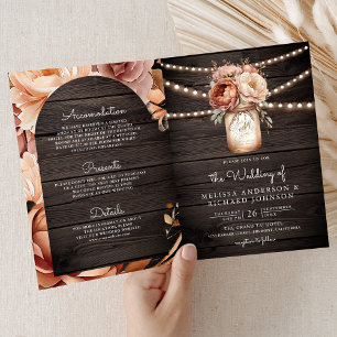 Invitación Tarro de Mason Floral de Terracota Código QR de Ma