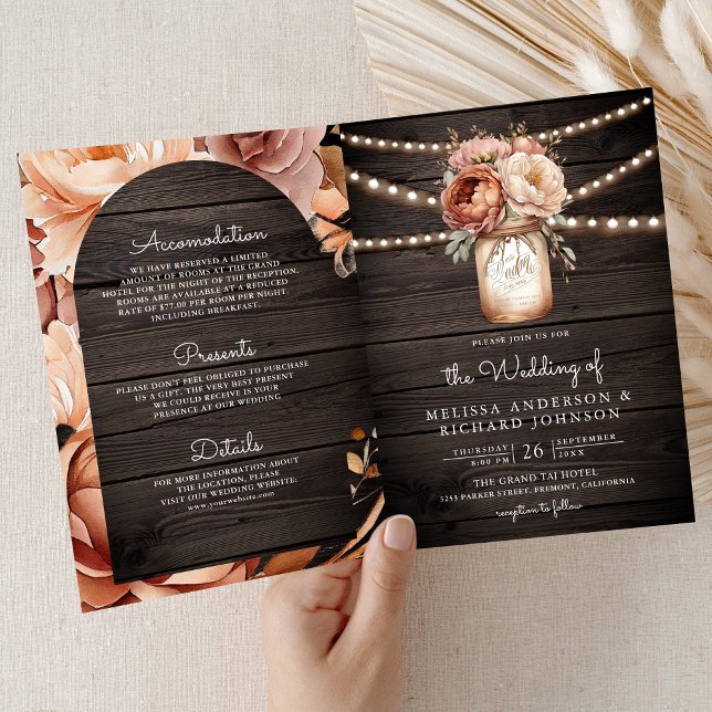Invitación Tarro de Mason Floral de Terracota Código QR de Ma (Subido por el creador)