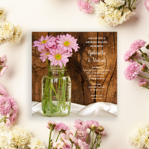 Invitación Tarro de Mason Margaritas Rosadas Campo Almuerzo D