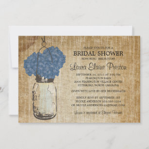 Invitación Tarro y Hydrangeas rústicos de albañil