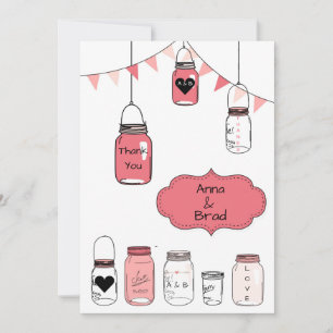 Invitación Tarros de boda rosados - Gracias