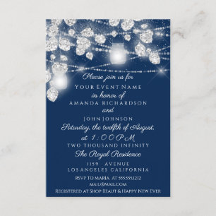 Invitación Tarros de luces de boda brillo gris azul marino