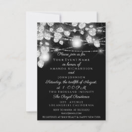 Invitación Tarros de luces de boda brillo gris negro blanco