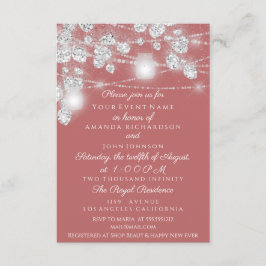 Invitación Tarros de luces de boda brillo gris plata rosa