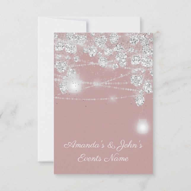 Invitación Tarros de luces de boda brillo gris rosa ahumado (Reverso)