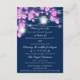 Invitación Tarros de luces de boda brillo rosa azul marino