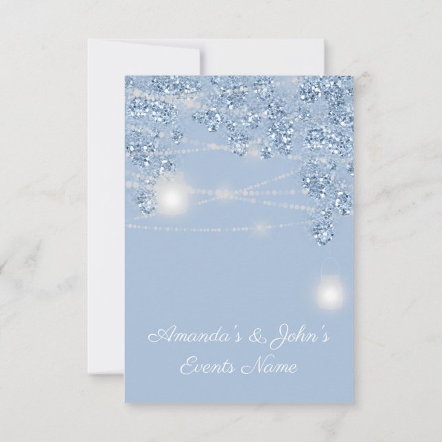 Invitación Tarros de Luces de Boda Rústico Brillante Azul Pas (Reverso)