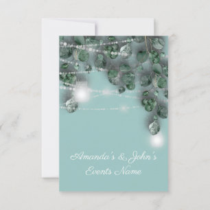 Invitación Tarros de Luces de Boda Rústico Verde Azul 