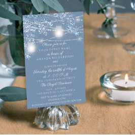 Invitación Tarros de luces de boda rústicos azul polvoriento