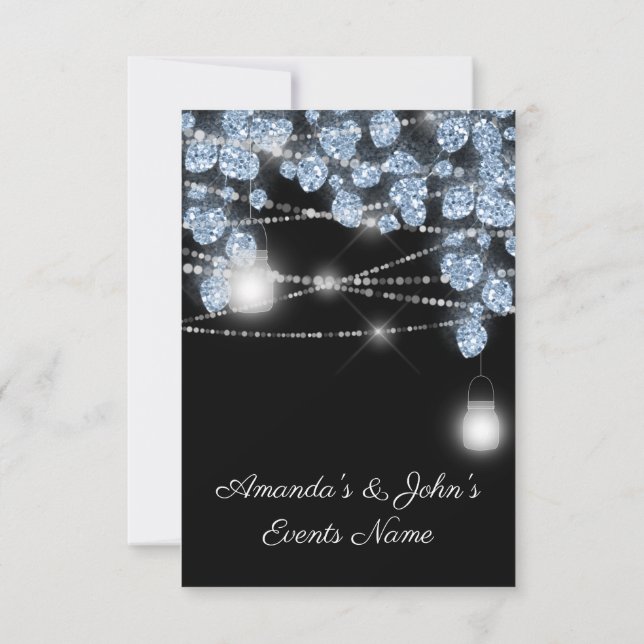Invitación Tarros de Luces de Boda Rústicos con Brillo Azul N (Reverso)