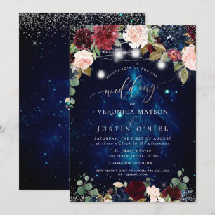 Invitación Tarros de Mason Rústicos Flores Borgoña Cielo de M