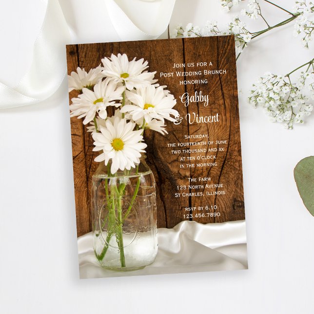 Invitación Tarros de Mason y Daisies Brunch Country Post Boda (Subido por el creador)