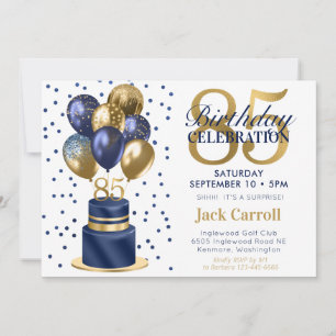 Invitación Tarta azul marino sorpresa por el 85 cumpleaños