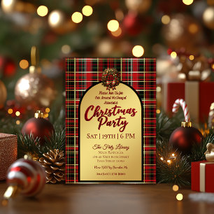 Invitación Tarta Clásica Roja de Navidad en Tartán para Fiest