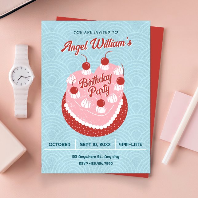 Invitación Tarta corazón cumpleaños adorable (Subido por el creador)