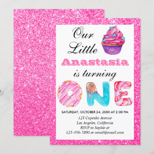 Invitación Tarta Cumpleaños Cumpleañera Rosa Brillante