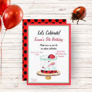 Invitación Tarta Cumpleaños Mariquita Acuarela