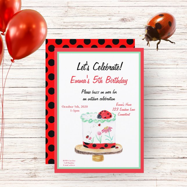 Invitación Tarta Cumpleaños Mariquita Acuarela (Subido por el creador)