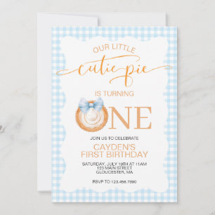Invitación Tarta de calabaza Cutie Pie de cuadros azules Cump
